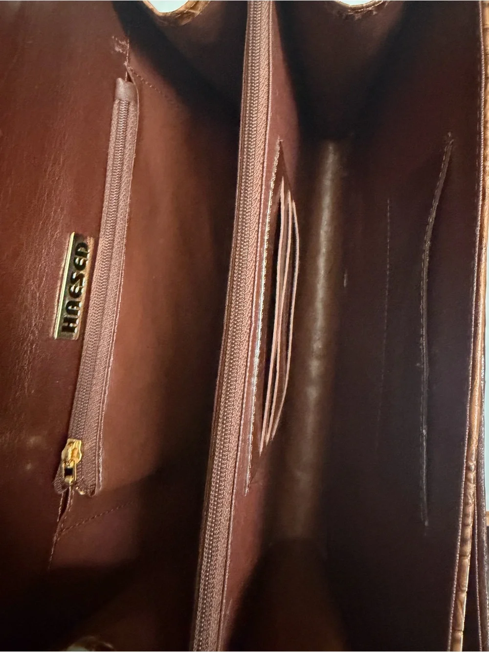 Haesed Crocodile Brown Two-Tone Top Handle